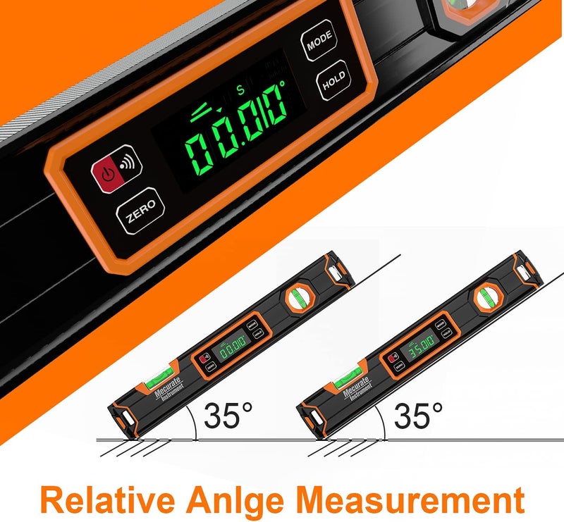 Mecurate Digital Level 15.7'' with LCD Display, 360° Angle Magnetic Digital Torpedo Level, Vertical & Horizontal Spirit Bubble Protractor for Construction Carpenter Craftsman Home Professional - Image 5